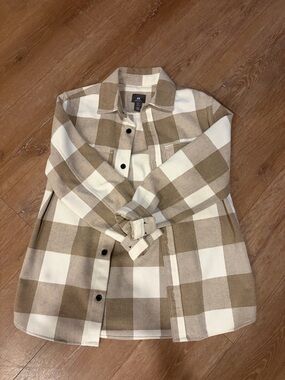 H&M Cream and Tan Buffalo Plaid Shacket